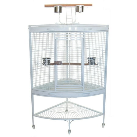 3/4" Bar Spacing Corner Wrought Iron Parrot Cage - 37"x26.5x62" In White