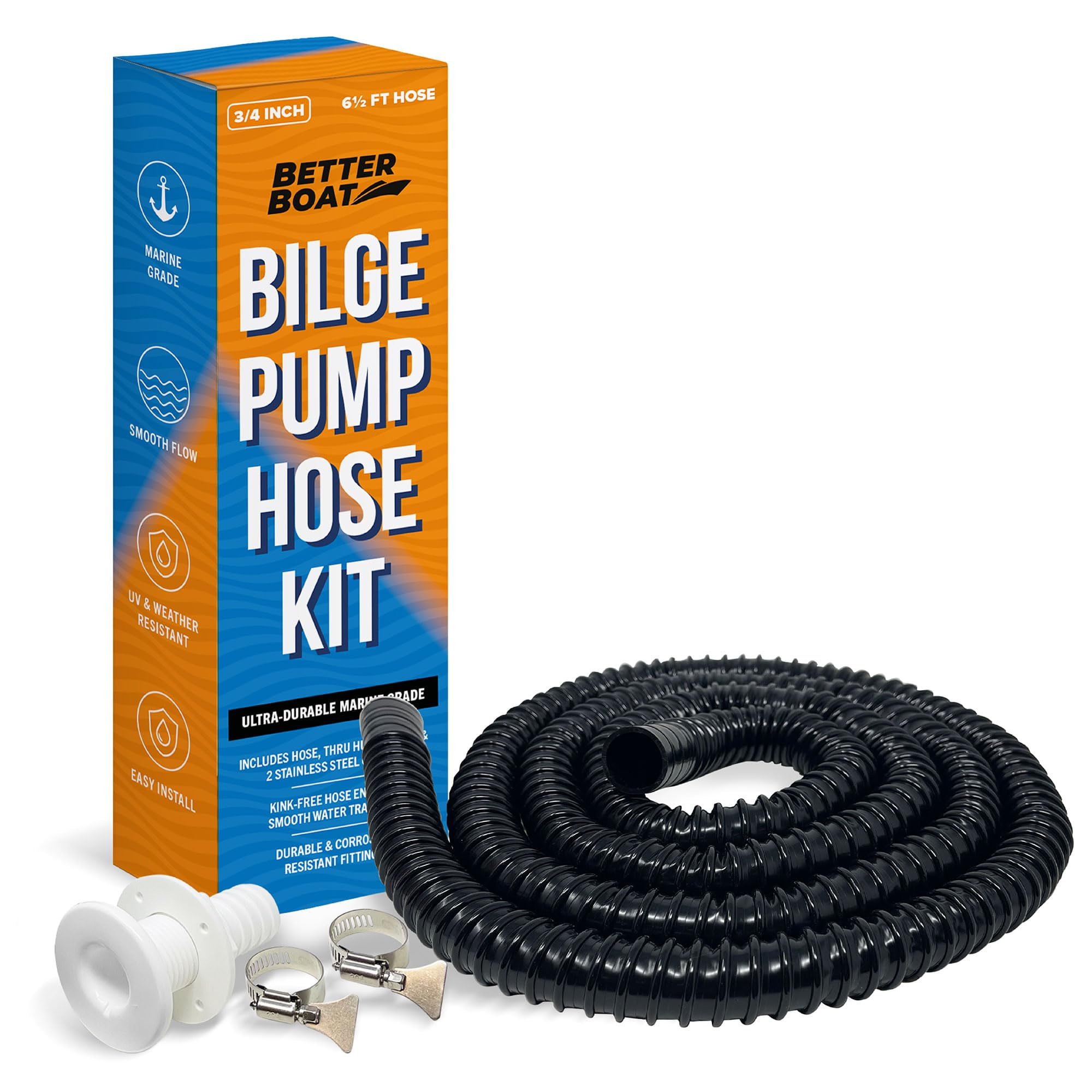 Marine Bilge Pump Hose Installation Kit 1-1/8 Inch Plumbing Includes Elbow Thru Hull Scupper For Efficient Water Removal - View #7