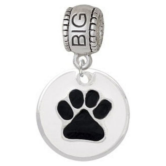 3/4'' Black Paw in White Circle - Big Sister Charm Bead