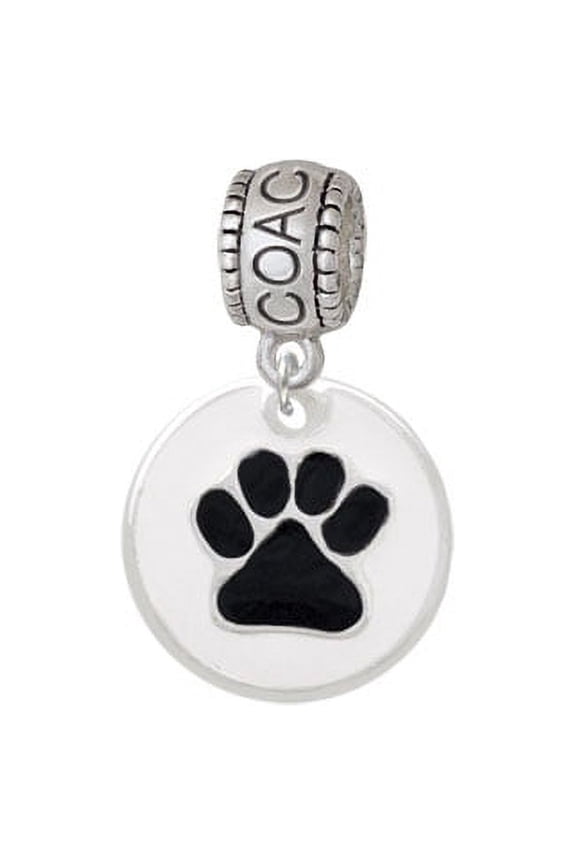 3/4'' Black Paw in White Circle - Coach Charm Bead