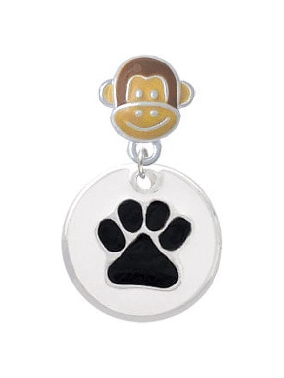 3/4'' Black Paw in White Circle - Monkey Face Charm Bead