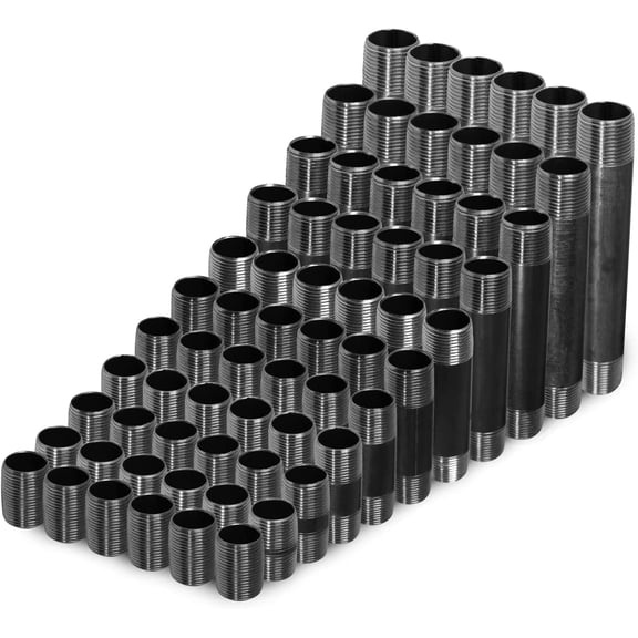 3/4" Black Pipe Assortment, Malleable Threaded Steel Nipples, Includes 6 of each 1"-6", 66 Pcs Total