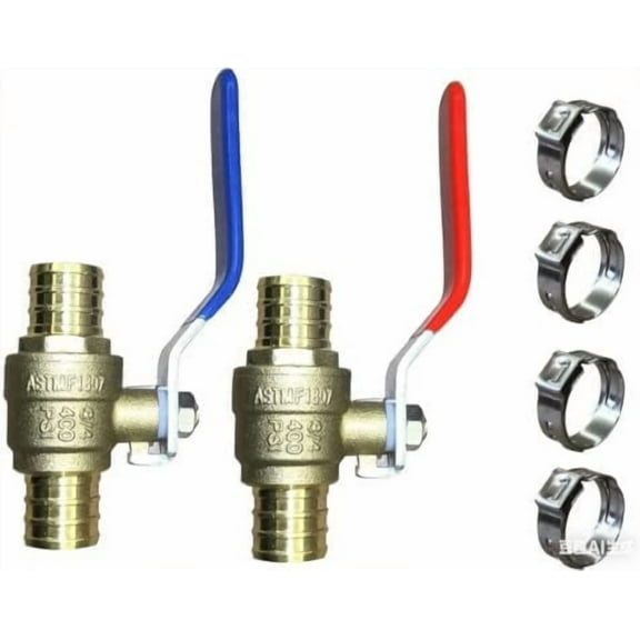 3/4'' Brass PEX Shut off Ball Valve,Full Port PEX Barb Ball Valve 3/4 Inch for Cold and Hot water,pack of 2