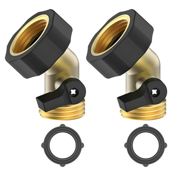 3/4" Brass Shut Off Valve Gooseneck Garden Hose Connector, for easy grip, easy to turn on and off,2 Pack
