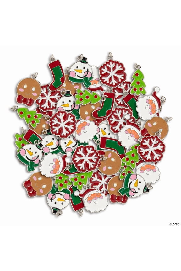 3/4" Bulk 48 Pieces Cozy, Merry & Bright Christmas Essentials Enamel Charm Set