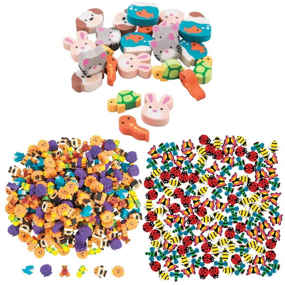 3/4" Bulk 588 Pc. Mini Animals & Insects Erasers Assortment Kit