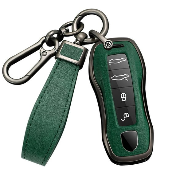 3 4 Button Key Fob Cover for Porsche 911 Cayenne Macan Panamera Taycan Accessories with Keychains Alloy PU Leather Smart Key Cover Protector