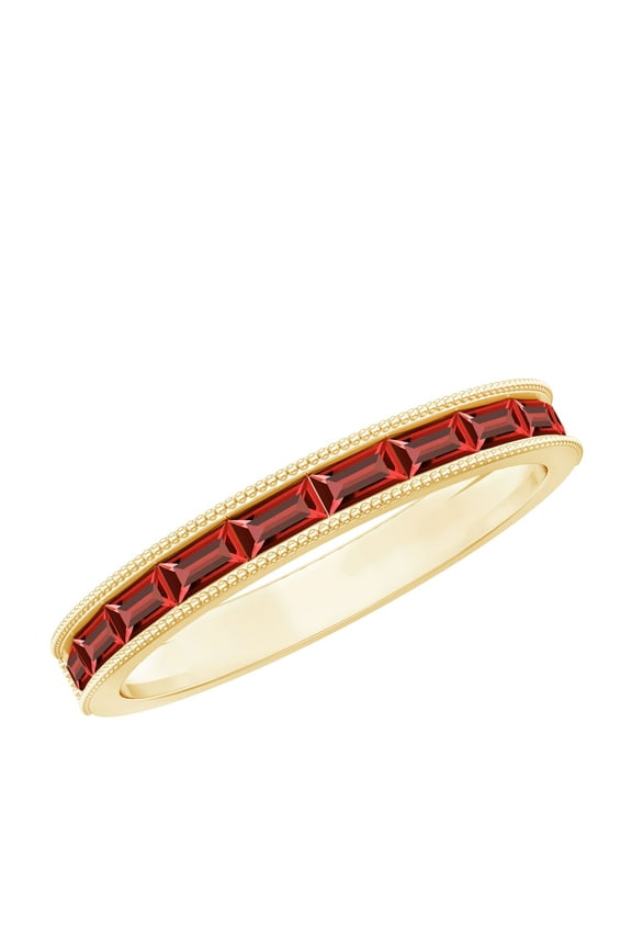 3/4 CT Baguette Cut Created Ruby Semi Eternity Ring with Milgrain Details, East West Band Ring for Women, 10K Yellow Gold, US 9.00