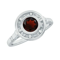 Rosec Jewels 3/4 CT Bezel Set Garnet Solitaire Ring for Women, 925 Sterling Silver, US 4.00