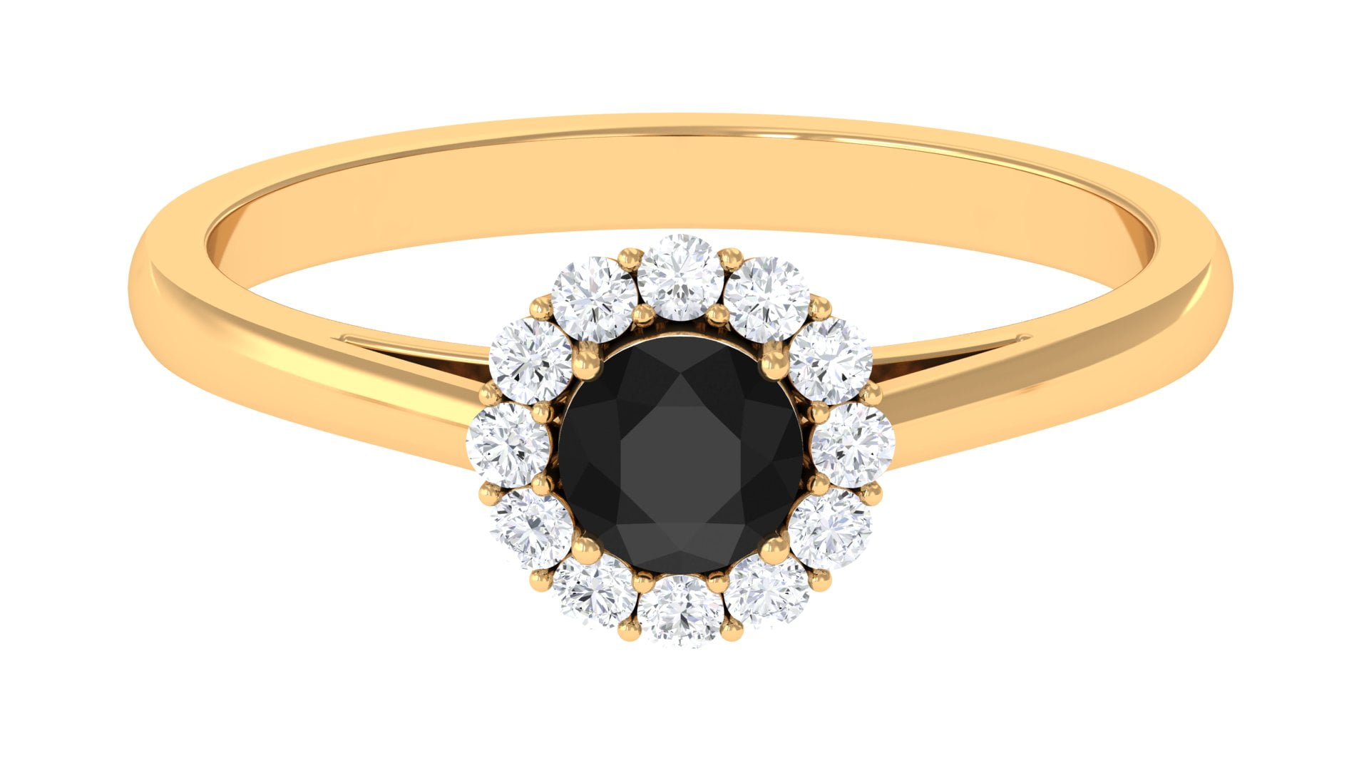 3/4 CT Black Onyx Engagement Ring with Diamond Halo, 5 MM Black Onyx ...