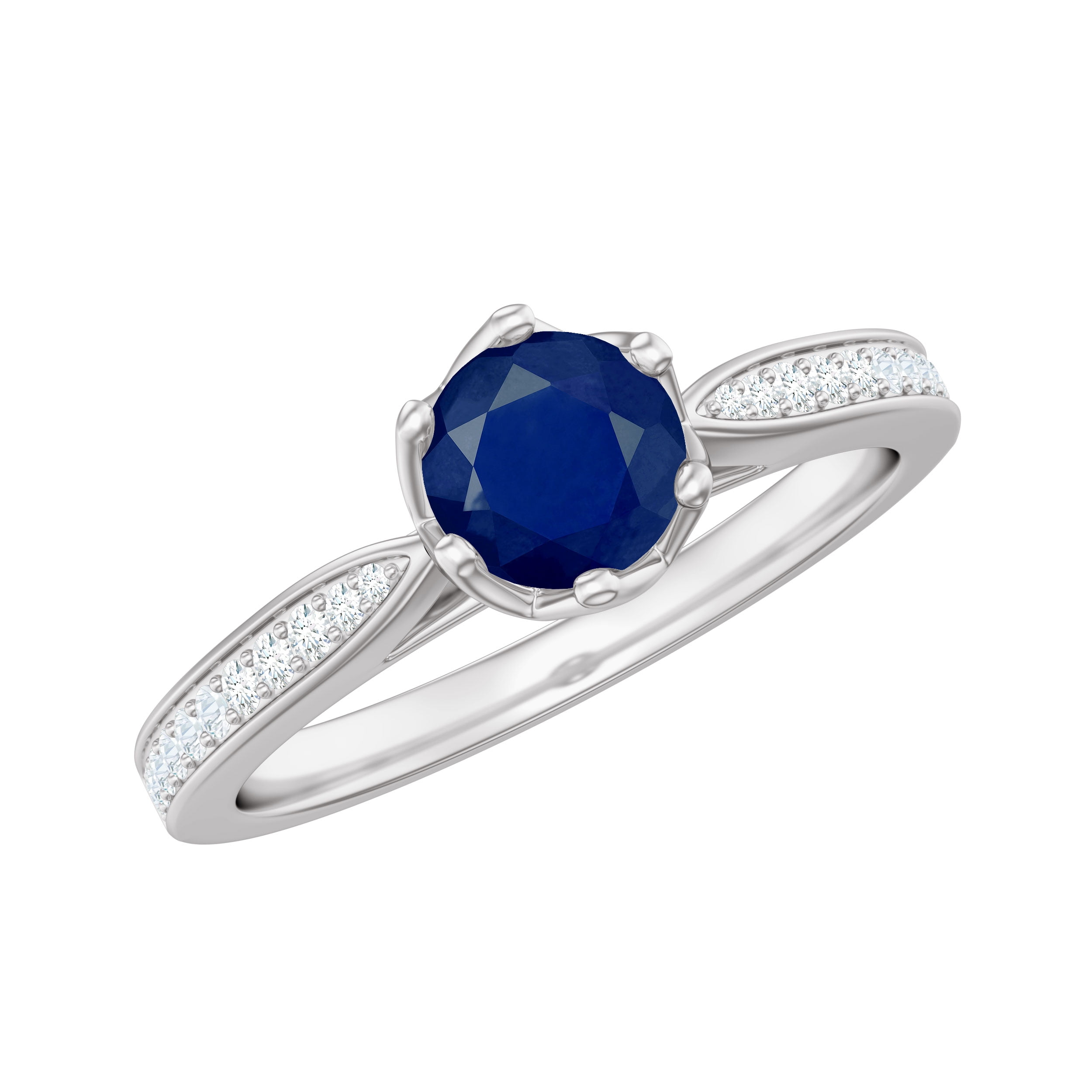 3 4 CT Blue Sapphire and Diamond Ring Solitaire Ring with Side