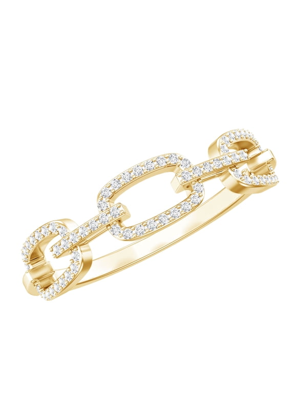Natural Diamond Chain Link Ring for Women - HI Color SI Clarity - Half Eternity Ring - Ready to Gift with Jewelry Box, 10K Yellow Gold, US 12.50