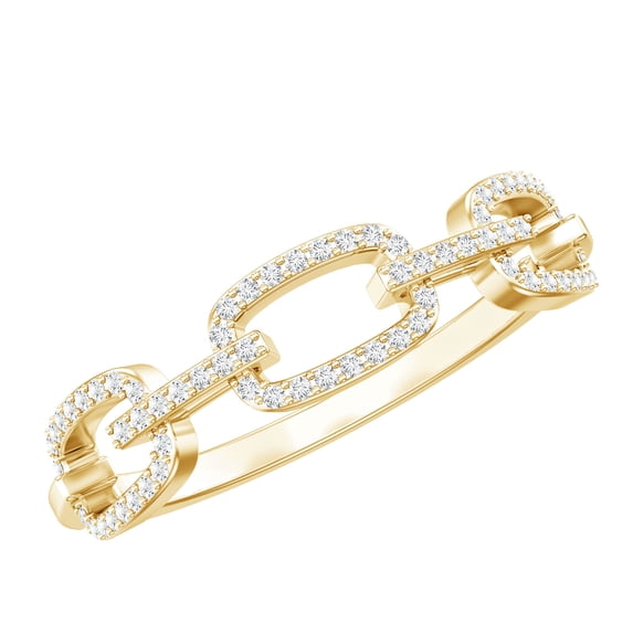 Rosec Jewels Chain Link and Diamond Ring for Women, Natural Diamond Half Eternity Interlock Ring, 14K Yellow Gold, US 3.50