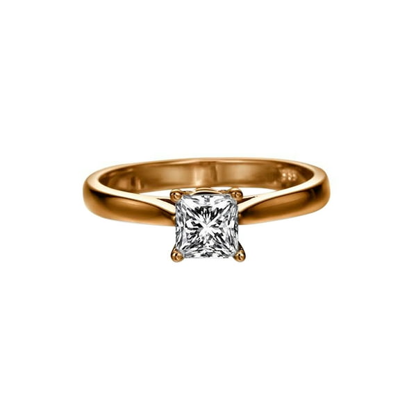 3/4 CT Diamond Engagement Ring in 14K Rose Gold (I-J color,I1-SI2 clarity) Solitaire Cathedral Princess