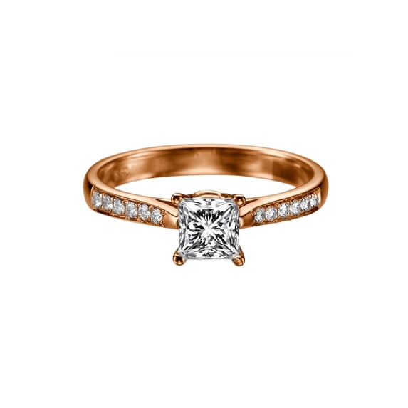 3/4 CT Diamond Engagement Ring in 14K Rose Gold (I-J color,I1-SI2 clarity) Solitaire w Accents Cathedral Princess