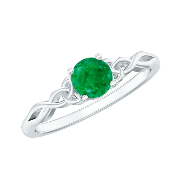 Rosec Jewels 3/4 CT Emerald Solitaire Celtic Ring (5 MM Round Cut Emerald), 14K White Gold, US 3.50