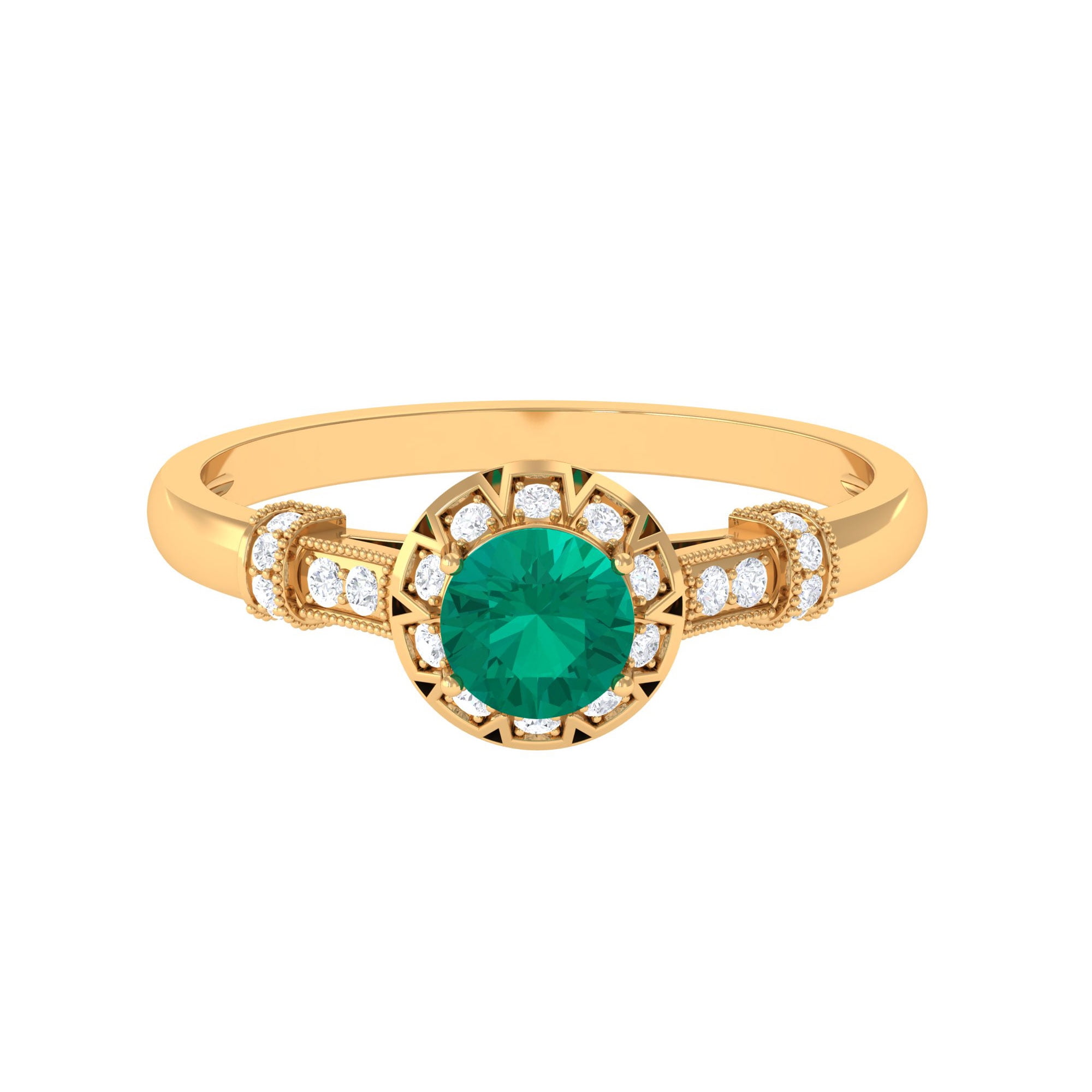 1.5 Carat Round Classic Emerald and Diamond Vintage Engagement Ring on 10k  Rose Gold - Walmart.com