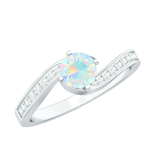 Rosec Jewels Ethiopian Opal Promise Ring for Women - Opal Ring with Moissanite - AAA Grade - Ready to Gift for Valentines Day, 14K White Gold, US 8.50