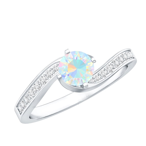 Rosec Jewels Natural Ethiopian Opal Promise Ring for Women - AAA Grade - Opal Diamond Ring - Ready to Gift with Jewelry Box, 18K White Gold, US 7.50