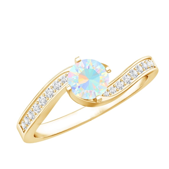 Rosec Jewels Natural Ethiopian Opal Promise Ring for Women - AAA Grade - Opal Diamond Ring - Ready to Gift with Jewelry Box, 18K Yellow Gold, US 9.00