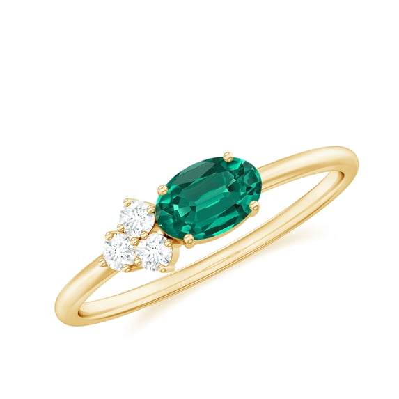 Rosec Jewels Certified Lab Grown Emerald Promise Ring for Women - East West Ring - Cluster Emerald Diamond Ring - AAAA Quality, 10K Yellow Gold, US 4.50