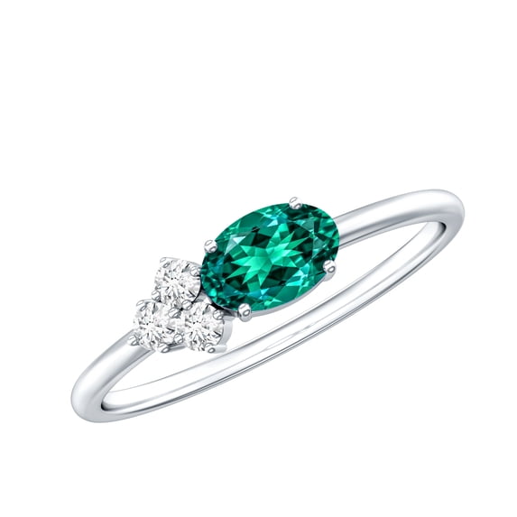 Rosec Jewels Certified Lab Grown Emerald Promise Ring for Women - East West Ring - Cluster Emerald Diamond Ring - AAAA Quality, 14K White Gold, US 4.00
