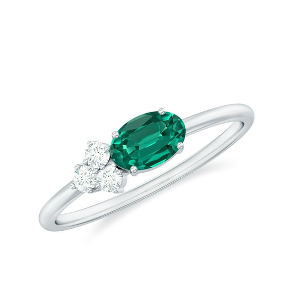 Rosec Jewels Certified Lab Grown Emerald Promise Ring for Women - East West Ring - Cluster Emerald Diamond Ring - AAAA Quality, 14K White Gold, US 5.50