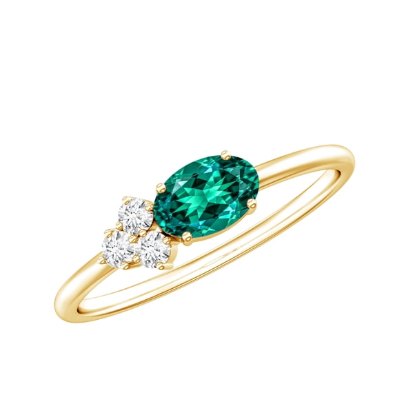 Rosec Jewels Certified Lab Grown Emerald Promise Ring for Women - East West Ring - Cluster Emerald Diamond Ring - AAAA Quality, 18K Yellow Gold, US 6.50