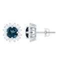 thumbnail image 1 of Rosec Jewels London Blue Topaz and Diamond Halo Stud Earrings for Women, 14K White Gold, 1 of 5