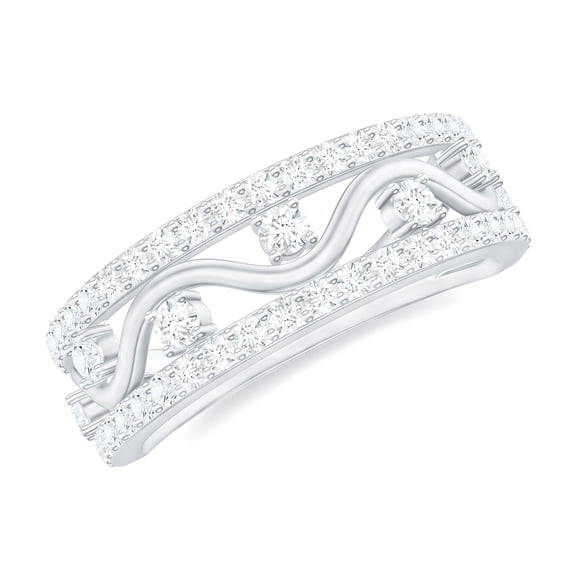 Rosec Jewels Moissanite Half Eternity Band for Women - Designer Moissanite Anniversary Ring - D-VS1 Grade Certified, 10K White Gold, US 12.50