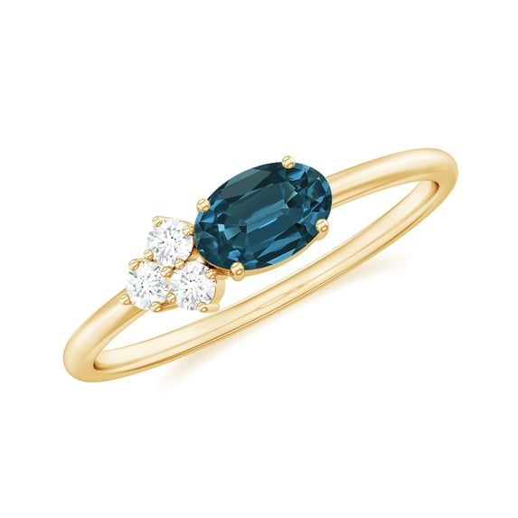 Rosec Jewels 3/4 CT Oval Cut London Blue Topaz Promise Ring with Diamond Trio, 10K Yellow Gold, US 13.00