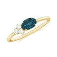 thumbnail image 1 of Rosec Jewels Oval Cut London Blue Topaz Promise Ring with Diamond Trio - AAA Quality, 18K Yellow Gold, US 9.50, 1 of 9