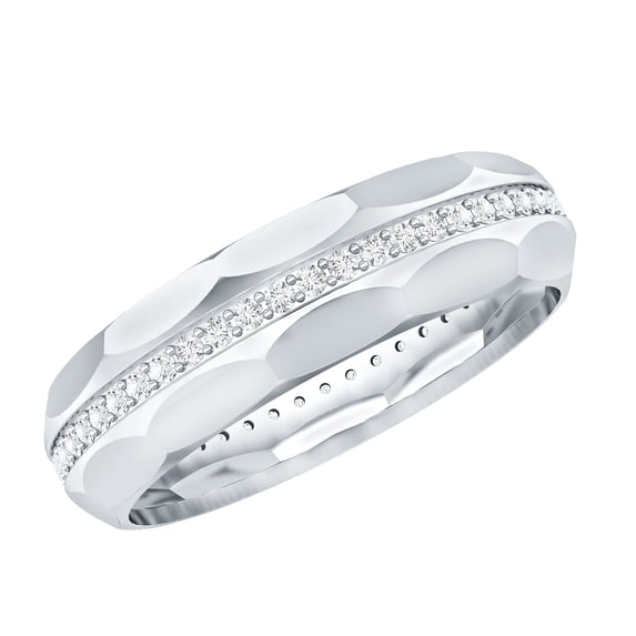 Rosec Jewels 3/4 CT Round Shape Natural Diamond Eternity Ring for Women, Diamond Textured Band Ring - April Birthstone Ring, 14K White Gold, US 8.00