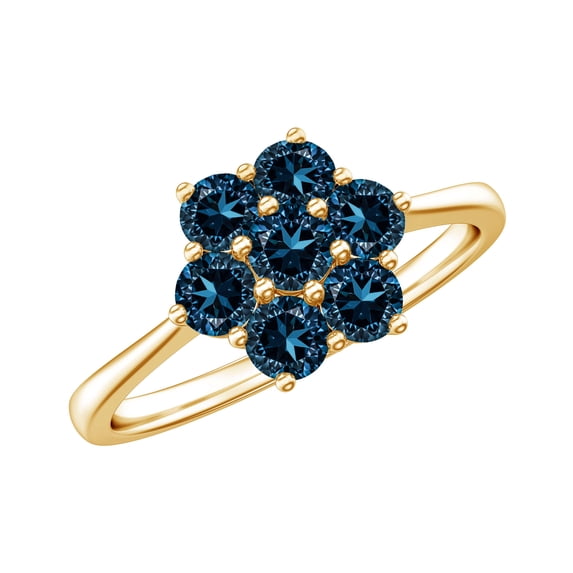 Rosec Jewels Real London Blue Topaz Flower Engagement Ring - Cluster Ring for Women - AAA Grade - Ready to Gift with Jewelry Box, 10K Yellow Gold, US 12.00