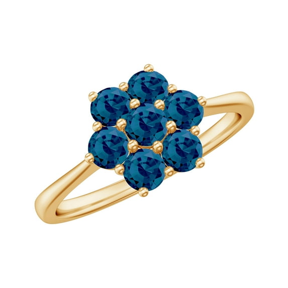 Rosec Jewels 3/4 CT Round Shape London Blue Topaz Cluster Flower Ring, 14K Yellow Gold, US 13.00