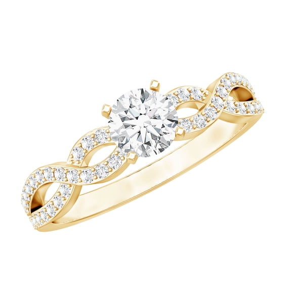 Rosec Jewels Certified Moissanite Solitaire Engagement Ring - 5 mm - Moissanite Promise Ring - 1/2 Ct - D-VS1 Quality, 10K Yellow Gold, US 5.50