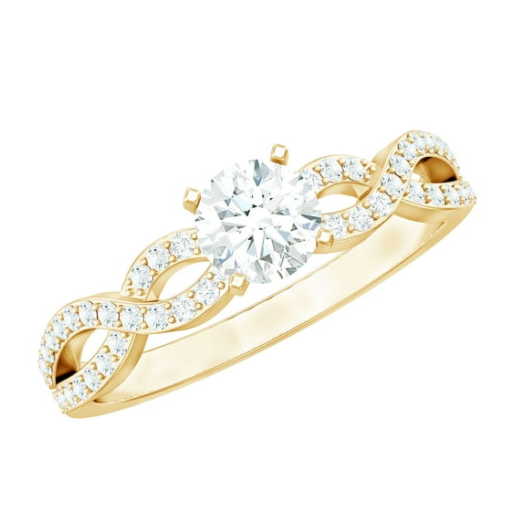 Rosec Jewels Certified Moissanite Solitaire Engagement Ring - 5 mm - Moissanite Promise Ring - 1/2 Ct - D-VS1 Quality, 18K Yellow Gold, US 3.50