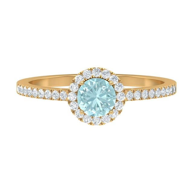 3/4 CT Round Shape Sky Blue Topaz and Diamond Engagement Ring for Women ...