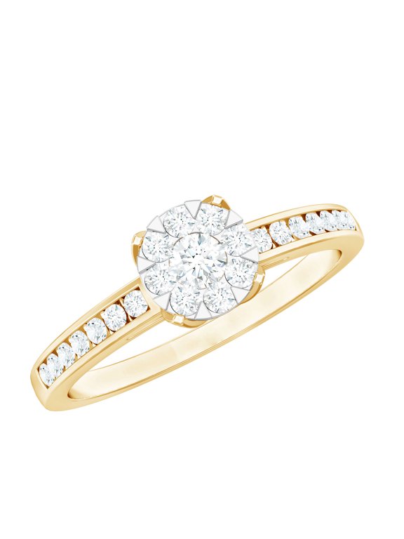 Natural Diamond Engagement Ring for Women - HI-SI Quality - Illusion Set Diamond Ring with Jewelry Box, 14K Yellow Gold, US 12.50