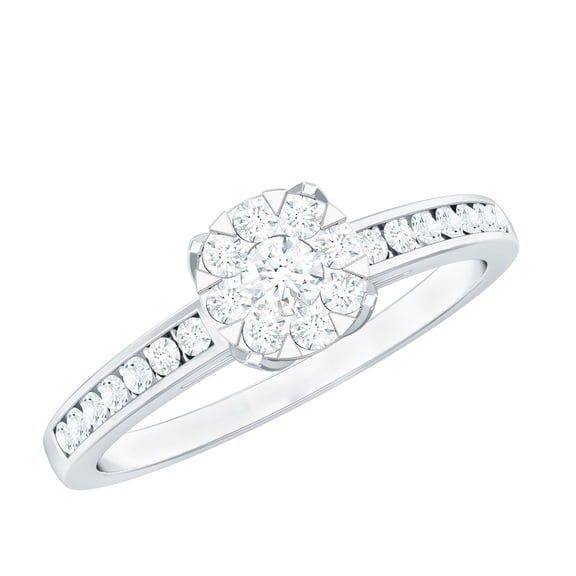 Rosec Jewels Natural Diamond Engagement Ring for Women - HI-SI Quality - Illusion Set Diamond Ring with Jewelry Box, 18K White Gold, US 7.00