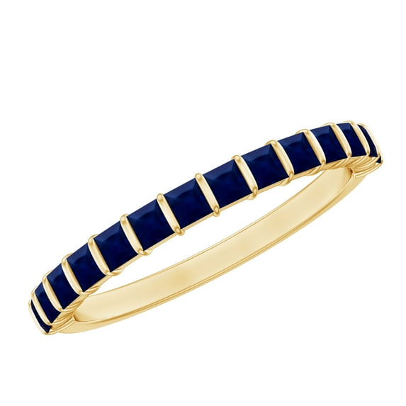 Rosec Jewels Princess Cut Blue Sapphire Half Eternity Ring for Women - September Birthstone Ring - AAA Quality - Ready to Gift, 14K Yellow Gold, US 3.50