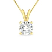 3/4 Carat 14K Yellow Gold Round Diamond Solitaire Pendant Necklace For Women with V-bail (J Color, I3 Clarity)