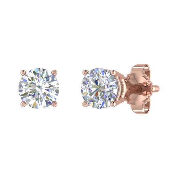 3/4 Carat 4-Prong Set Diamond Stud Earrings in 14K Rose Gold - IGI Certified