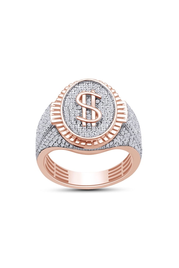 3/4 Carat CT.t.w Round Cut Natural Diamond Dollar Sign Men's Cluster Engagement Ring In 10k Rose Gold (I-J Color, I2-I3 Clarity, 0.75 Cttw) Ring Size-9.5