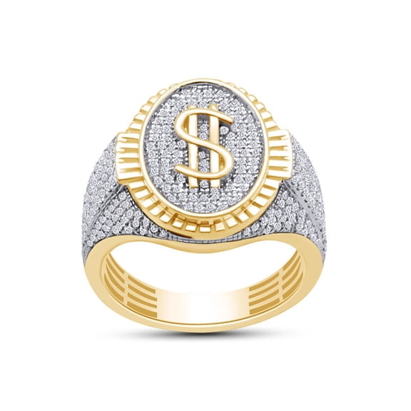 3/4 Carat CT.t.w Round Cut Natural Diamond Dollar Sign Men's Cluster Engagement Ring In 10k Yellow Gold (I-J Color, I2-I3 Clarity, 0.75 Cttw) Ring Size-10.5