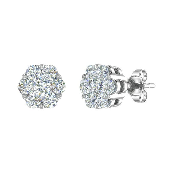 3/4 Carat Cluster Diamond Stud Earrings in 10K White Gold