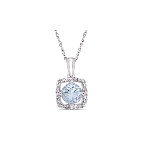 3/4 Carat (Ctw) Aquamarine Pendant Necklace with Diamonds in 10K White Gold with Chain for Women