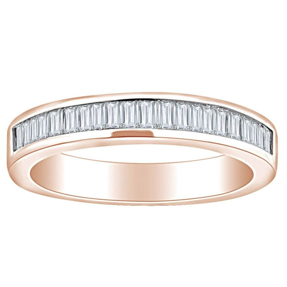 AFFY 3/4 Carat (Ctw) Baguette Shape White Natural Diamond Channel Set Wedding Band Ring In 14k Solid Rose Gold Ring Size-6.5