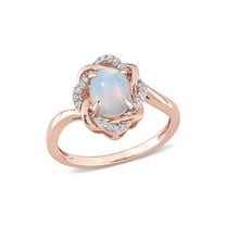 3/4 Carat (Ctw) Blue Opal Halo Ring in 10K Rose Pink Gold with Diamonds