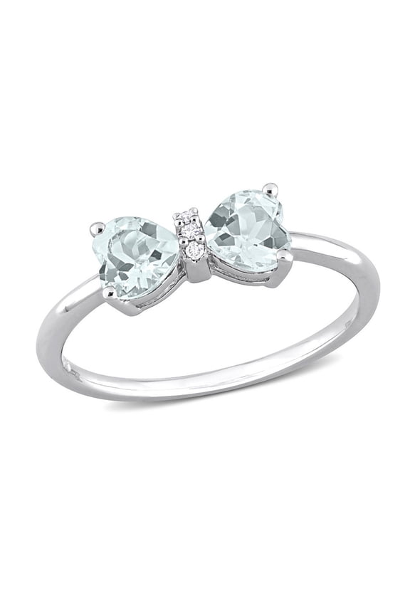 3/4 Carat (Ctw) Clear Aquamarine Twin Heart Bow Ring in Sterling Silver for Women